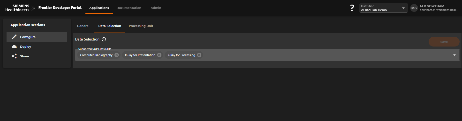 Configure new interactive app